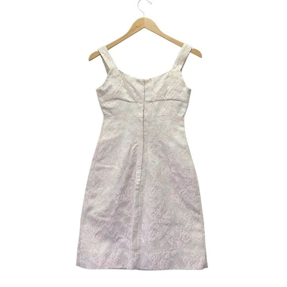 Vintage 1960s Handmade Taupe Blush Brocade Mini Dress Pastel Pink Bow – Size 0/2 - Picture 5 of 15